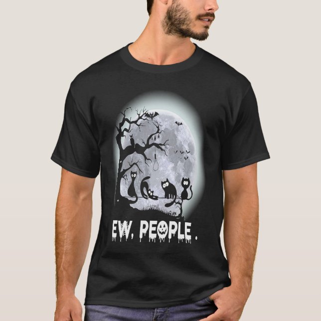 T-shirt Chaton sorcière chat noir Halloween Ew personnes M (Devant)