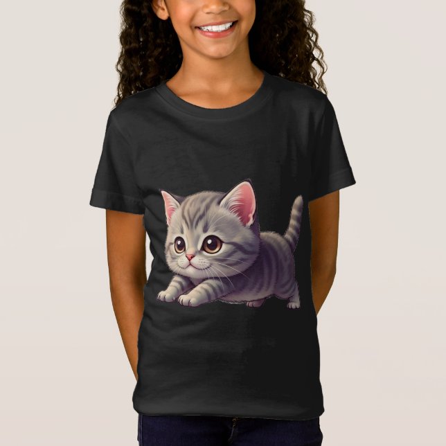 T-Shirt Chaton tabby gris adorable bondissant joyeusement (Devant)