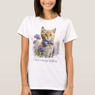 T-shirt Chaton Tabby Orange avec Cravate Bow Aquarelle