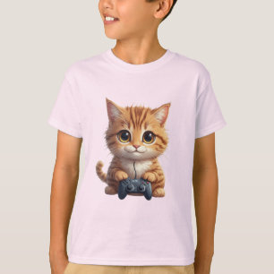 T-shirt Chaton tenant une manette de jeu Joueur de chat