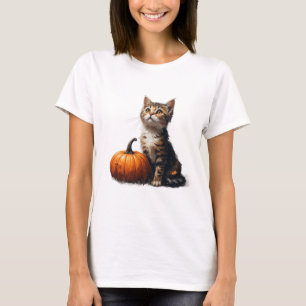 T-shirt Chaton Tigré Dans Une Scène Halloween De Champ De 