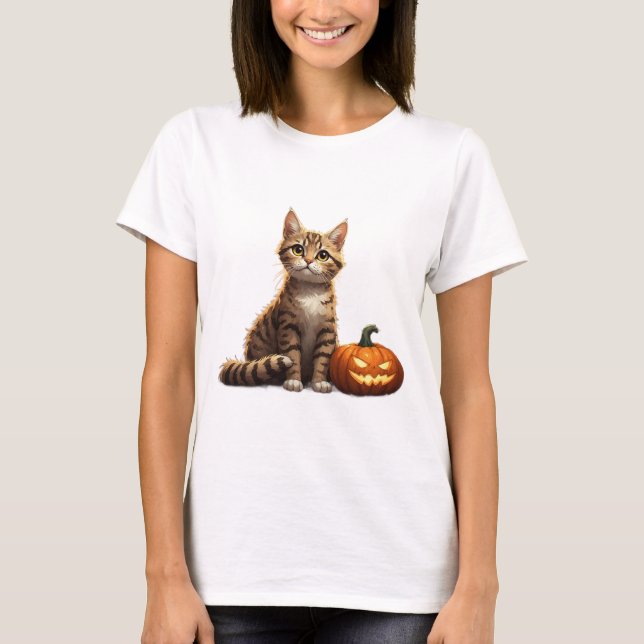 T-shirt Chaton Tigré Thème Halloween Automne 🎃 (Devant)