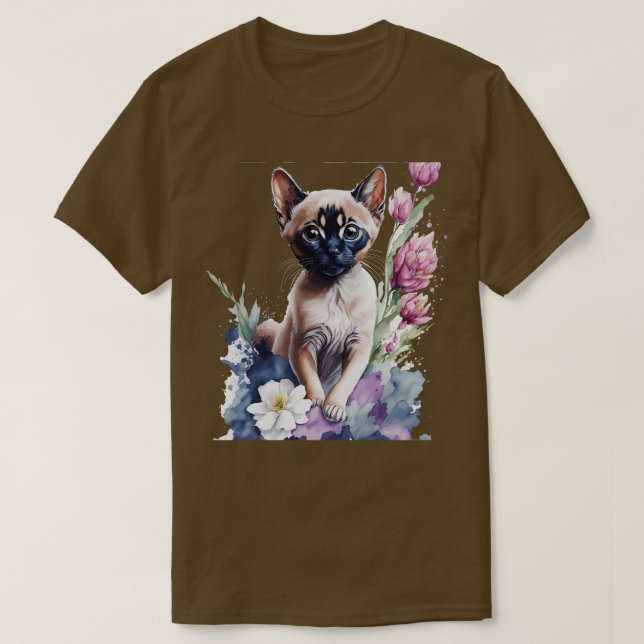 T-shirt chaton tonkinais mignon devant les fleurs vibrante (Design devant)