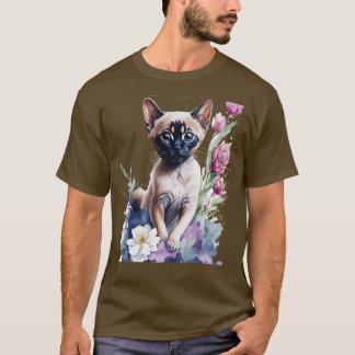 T-shirt chaton tonkinais mignon devant les fleurs vibrante