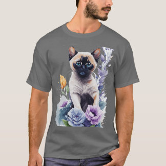 T-shirt chaton tonkinais mignon devant les fleurs vibrante