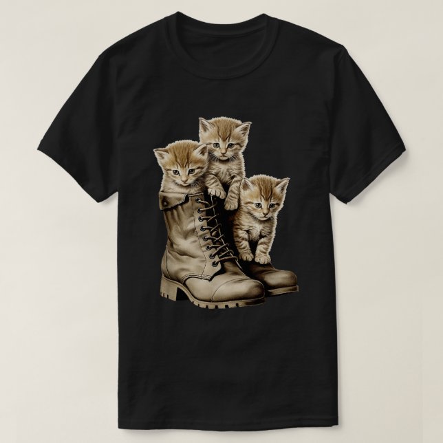 T-shirt Chatons Chat Et Bottes De Combat Chats Amoureux (Design devant)