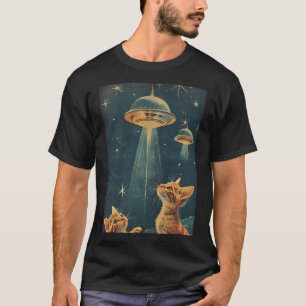 T-shirt Chatons Chat Kittens Et Ufo Cute Art Vintage Retro