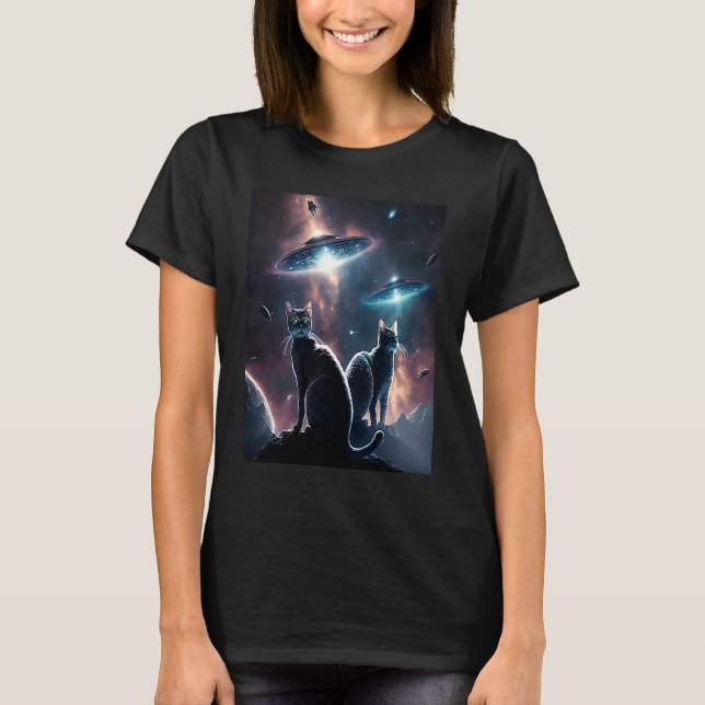 T-shirt Chatons de la galaxie UFO de chat dans l'espace 16 (Devant)