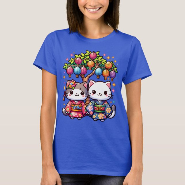 T-shirt Chatons de Tanabata en kimonos (Devant)