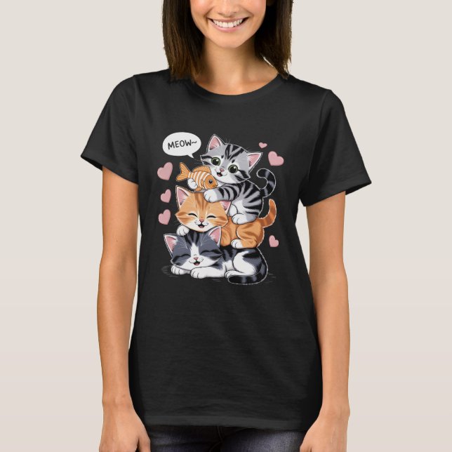 T-shirt Chatons Drôles Empilés Pyramide de Pattes (Devant)