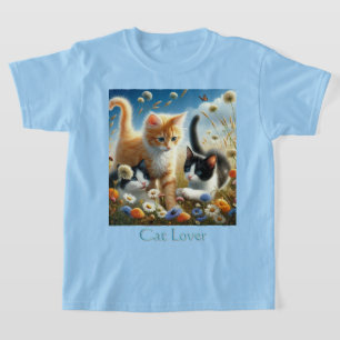 T-shirt Chatons Jouant dans le Jardin Amateur de Chat
