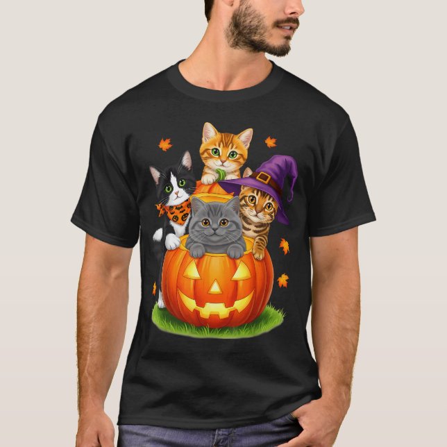 T-shirt Chatons Mignons Citrouille Halloween Effrayant (Devant)
