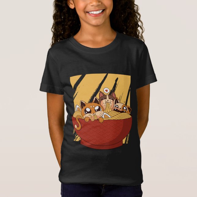 T-Shirt Chatons Ramen Drôles (Devant)