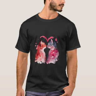 T-shirt Chats à l'aquarelle Amour Couple Félin Art Long 