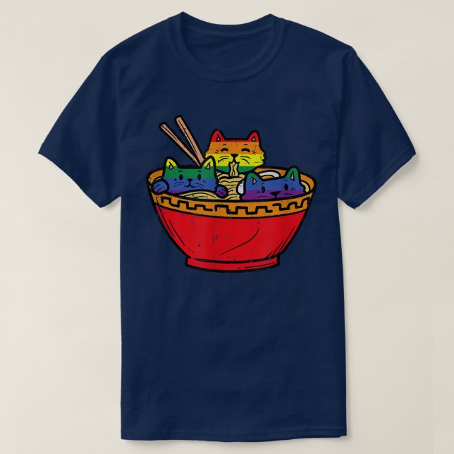 T-shirt Chats à Ramen Anime Food LGBTQ Rainbow Flag Gay Pr (Design devant)