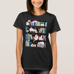 T-shirt Chats Allongés Sur La Librairie Livre Kitten Lib M