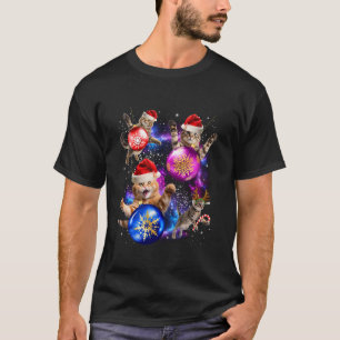 T-shirt Chats Amusants Dans L'Espace Avec Ornements Santa