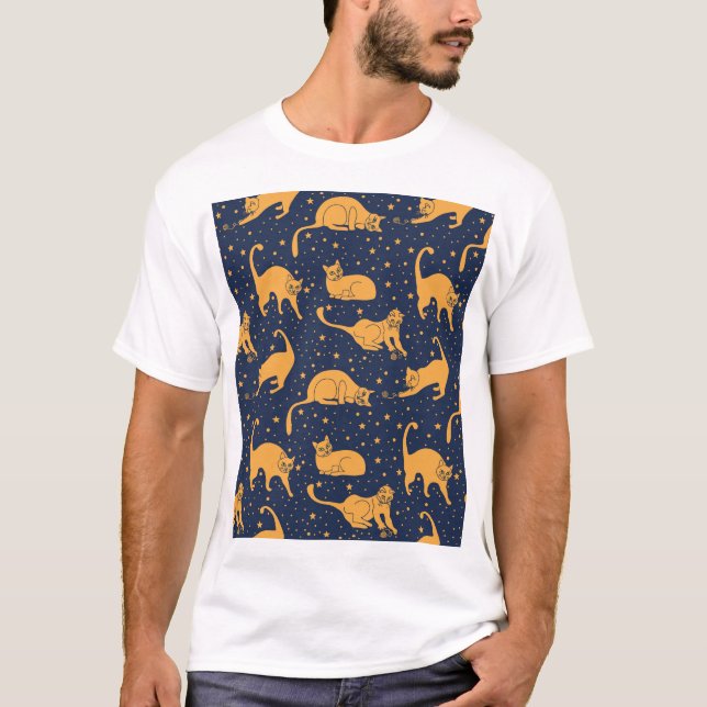 T-shirt Chats amusants, étoiles, motif spatial. (Devant)