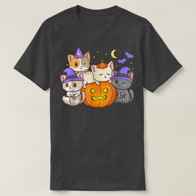T-shirt Chats amusants Halloween Anime Chat Kawaii Neko Ci (Design devant)