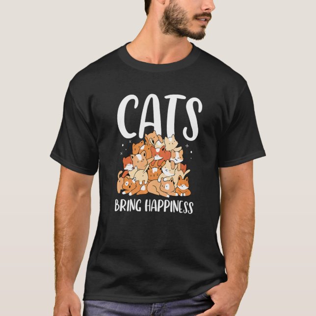 T-shirt Chats Apportent Bonheur Propriétaire De Chat Forma (Devant)