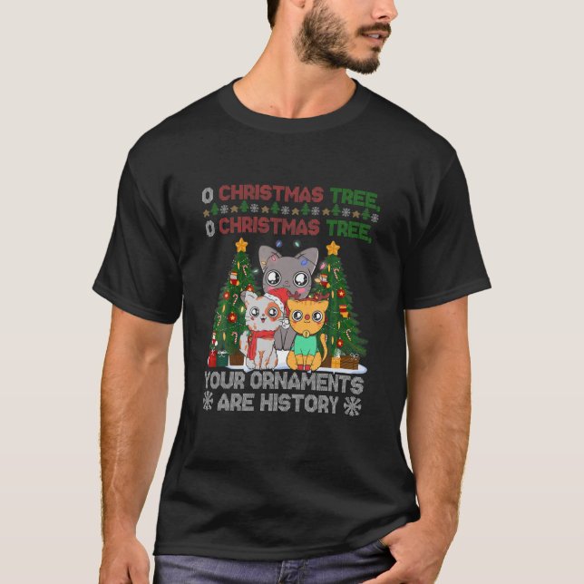 T-shirt Chats Arbre moche Ornements de Noël 'Re Histoire A (Devant)
