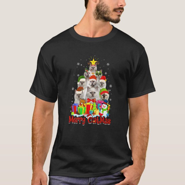 T-shirt Chats Birman Chapeau de Père Noël Joyeux Catmas Ch (Devant)
