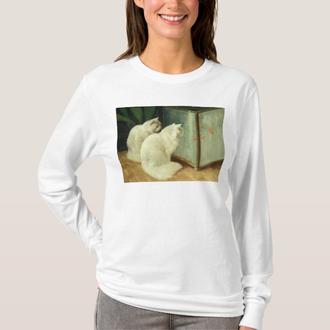 T-shirt Chats blancs observant le poisson rouge (Devant)