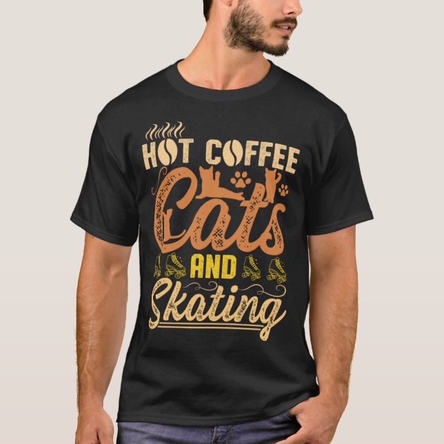 T-shirt Chats café chaud et patinage (Devant)