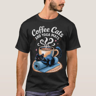 T-shirt Chats Café Et Tapis De Yoga - Drôles De Chats Et D