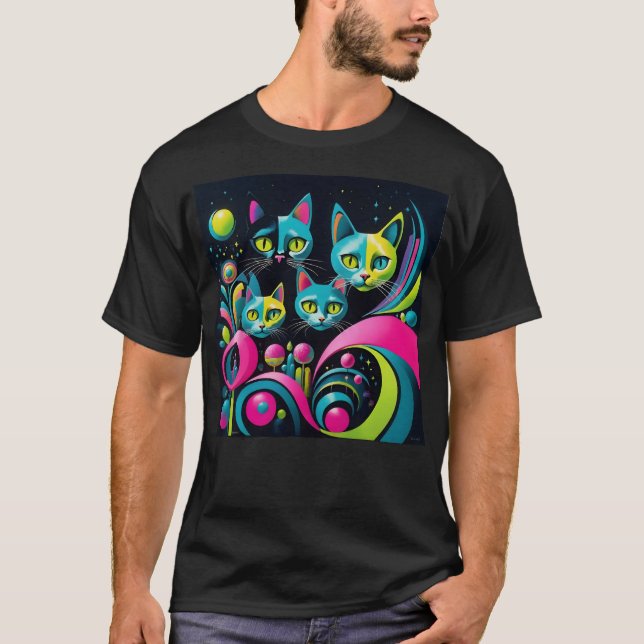 T-shirt Chats caricaturaux Retro Sci-Fi (Devant)
