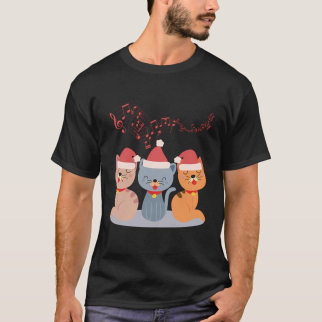 T-shirt Chats chantent une chanson de Noël (Devant)