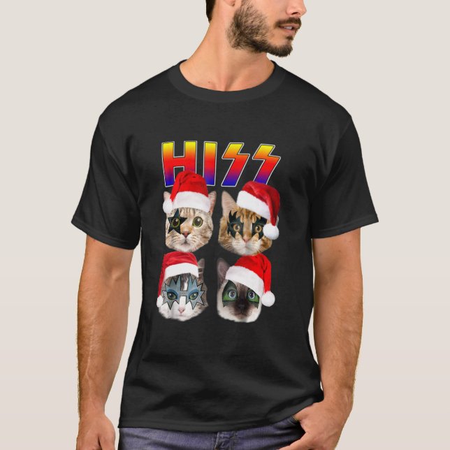 T-shirt Chats Chats Drôles Chatons Hiss Rock Cats de Noël  (Devant)
