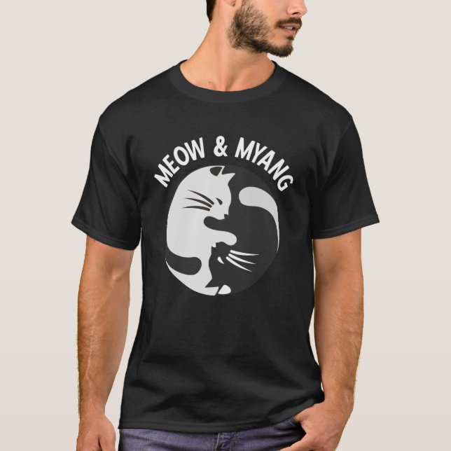 T-shirt Chats Chinois Meow Et Myang Yin Yang Cat (Devant)