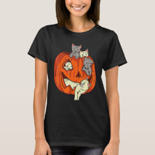 T-shirt Chats Citrouille sculpté Jack-o'-lantern Chat Hall