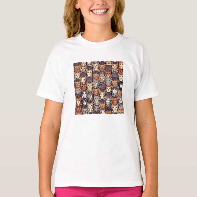 T-shirt Chats Colorés Pixelisés Numériques (Devant)