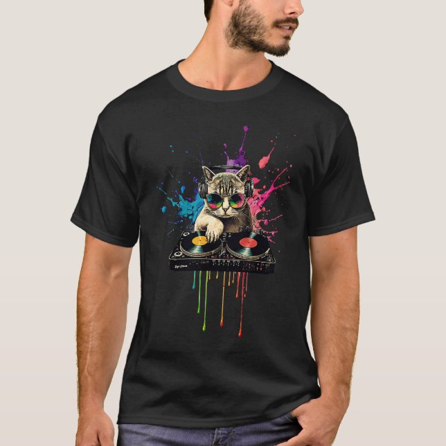 T-shirt Chats cool DJ  1 (Devant)