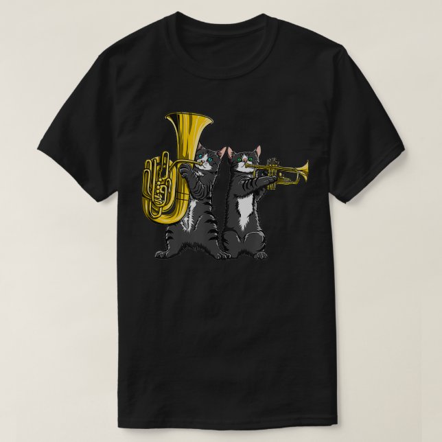 T-shirt chats cool jouant de musique funky jazz tuba et tr (Design devant)