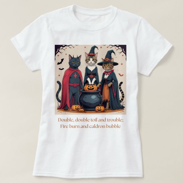 T-shirt Chats cosy - Chaudron d'Halloween (Design devant)
