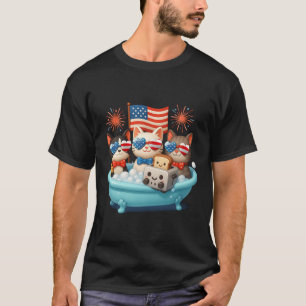 T-shirt Chats Dans La Baignoire Anime American Flag USA Pa