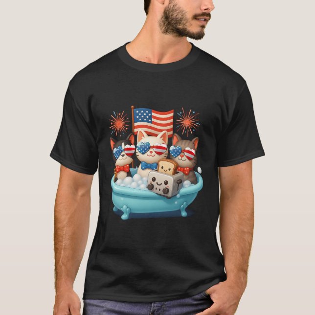 T-shirt Chats Dans La Baignoire Anime American Flag USA Pa (Devant)