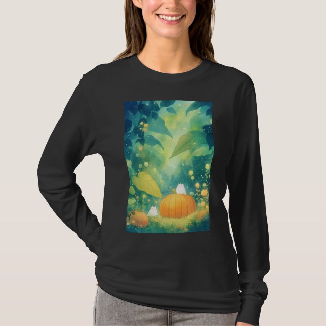 T-shirt Chats dans le champ de citrouilles (Devant)