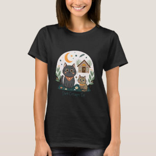 T-shirt Chats Dark Cottagecore avec cabane et croissant de