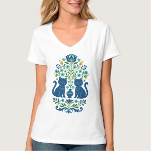 T-shirt Chats d'art populaire bleu – Conception fantaisist