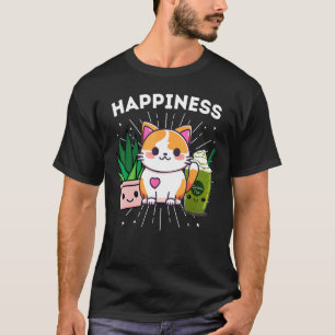 T-shirt Chats de bonheur Plantes Thé vert Matcha glacé Drô