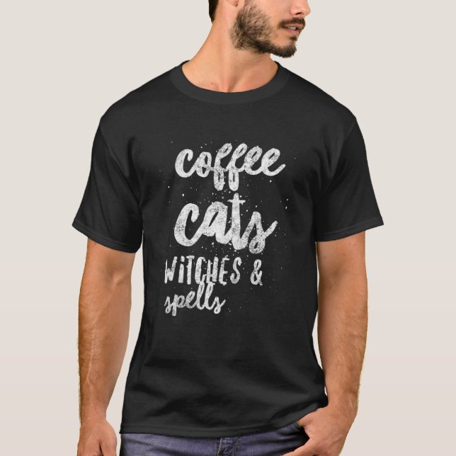 T-shirt Chats de café sorcières et sorts (Devant)