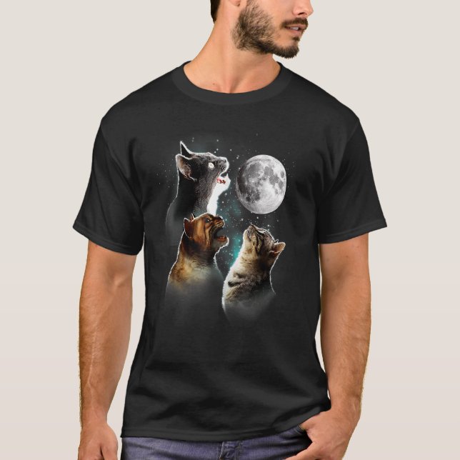 T-shirt Chats De Chat Se Bataillant À La Lune Chat (Devant)