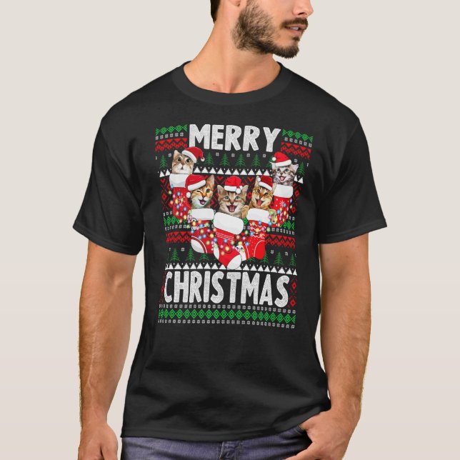 T-shirt Chats de Noël et joli pull moche de Noël (Devant)