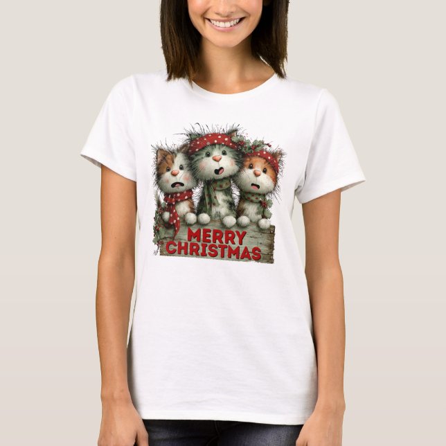T-shirt Chats de Noël joyeux (Devant)