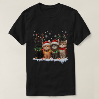 T-shirt Chats de Noël Renne Lumières Adorables Chatons