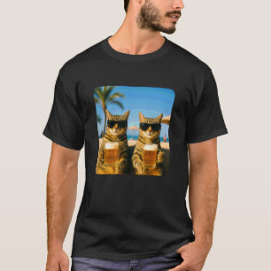 T-shirt Chats de plage buvant de la bière Mème Drôle d'été